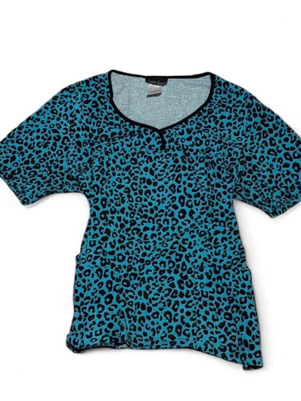 Vintage Cherokee Teal Leopard Print Scrub Top